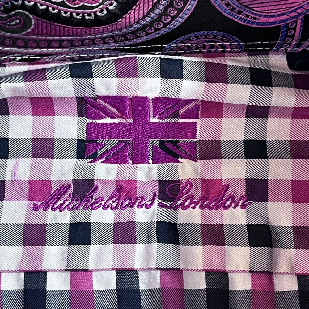 Michelsons London Plaid Paisley Long Sleeve Button Up Shirt Union Jack EUC XL
